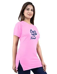 Trendy Pink Printed Cotton Long Tshirt For Women-thumb4