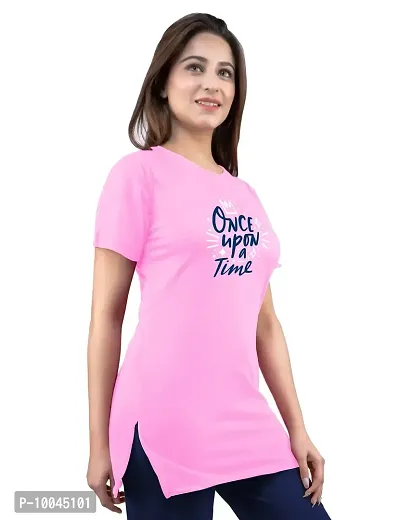 Trendy Pink Printed Cotton Long Tshirt For Women-thumb5