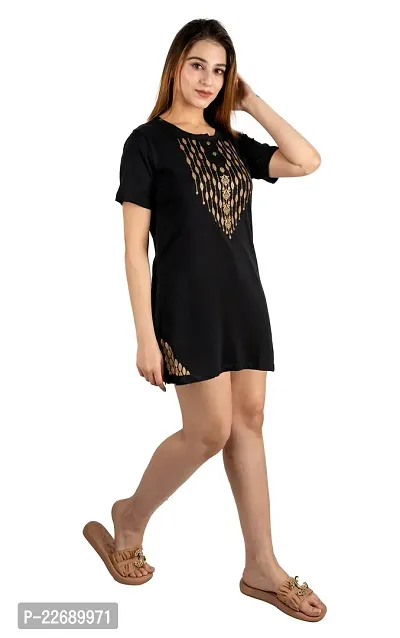 Elegant Black Cotton Printed Tshirt For Women-thumb5