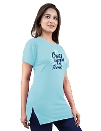 Amaha Printed Long Tshirt for Women (X-Large, Aqua Blue)-thumb2