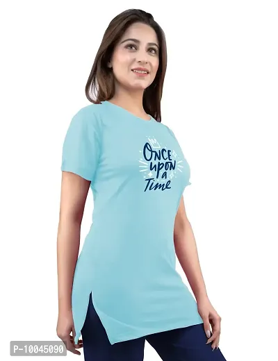 Amaha Printed Long Tshirt for Women (X-Large, Aqua Blue)-thumb3