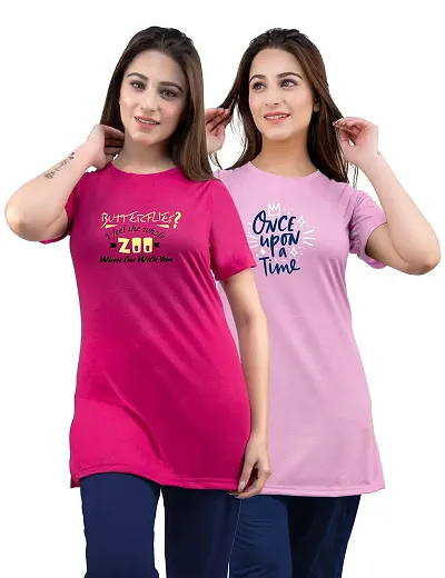 AMAHA Printed Long Tshirt Combo for Women Roundneck Tshirts