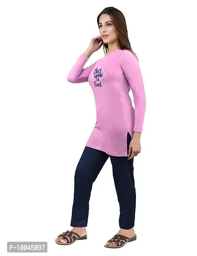 AMAHA Full Sleeve Night Suit for Women (Large, Light Pink)-thumb3