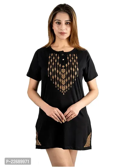 Elegant Black Cotton Printed Tshirt For Women-thumb0