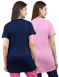 AMAHA Printed Long Tshirt Combo for Women (Large, Navy Blue-Light Pink)-thumb1