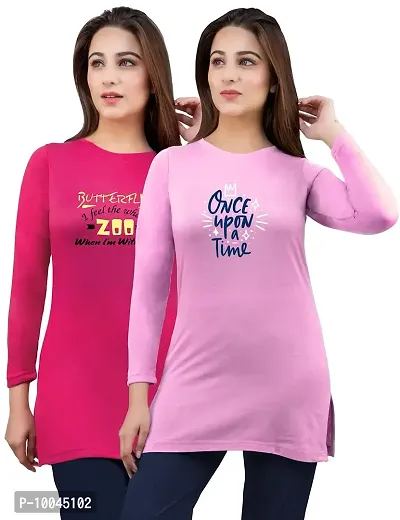 AMAHA Full Sleeve Long Tshirt for Women (XXX-Large, Dark Pink-Light Pink)