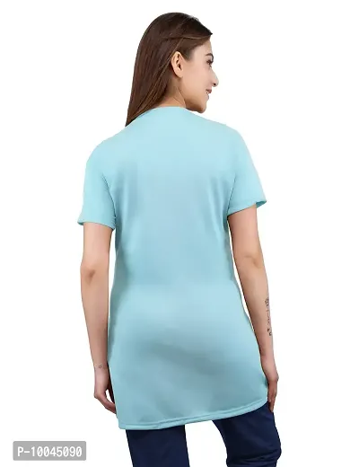 Amaha Printed Long Tshirt for Women (X-Large, Aqua Blue)-thumb2