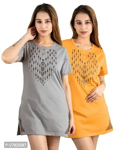 Trendy Multicoloured Cotton Blend Printed Top For Women Pack Of 2-thumb0