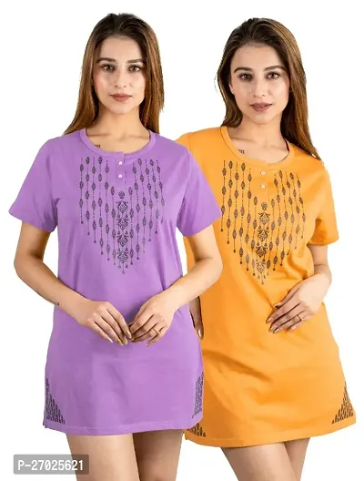 Trendy Multicoloured Cotton Blend Printed Top For Women Pack Of 2