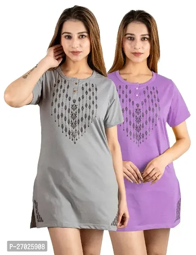 Trendy Multicoloured Cotton Blend Printed Top For Women Pack Of 2-thumb0