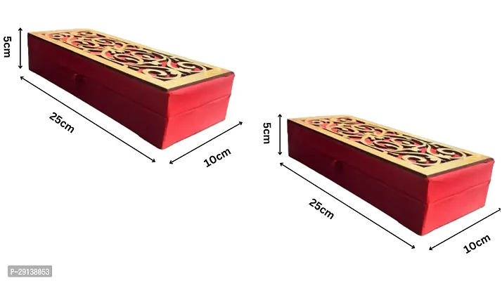 Decor Handcrafted Cash Box,Gaddi Box for Shagun and Wedding Box with Carving in Rectangular Design pack of 2-thumb0