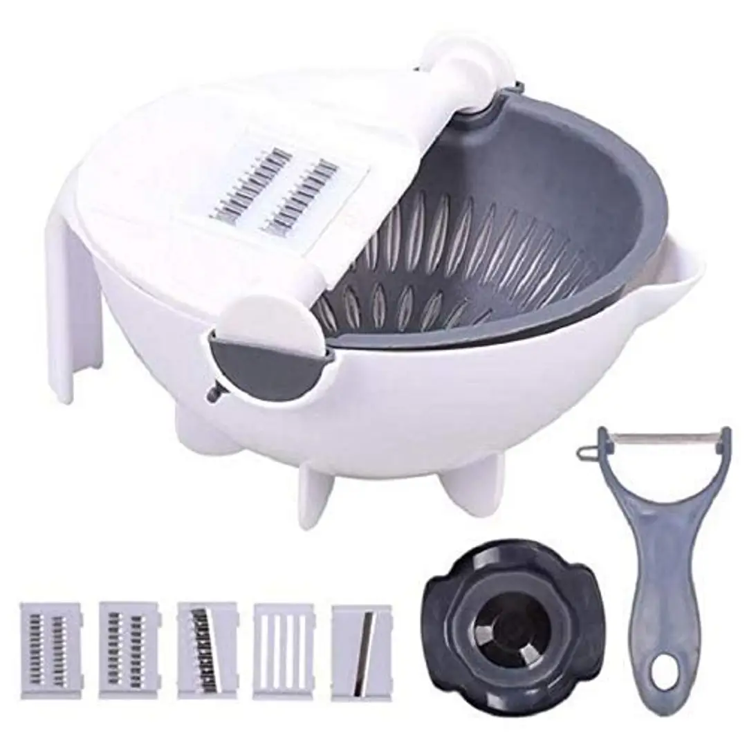 New 9 in 1 Multifunction Magic Rotate Vegetable Cutter with Drain Basket  Large Capacity Vegetables Chopper Veggie Shredder Grater Portable Slicer