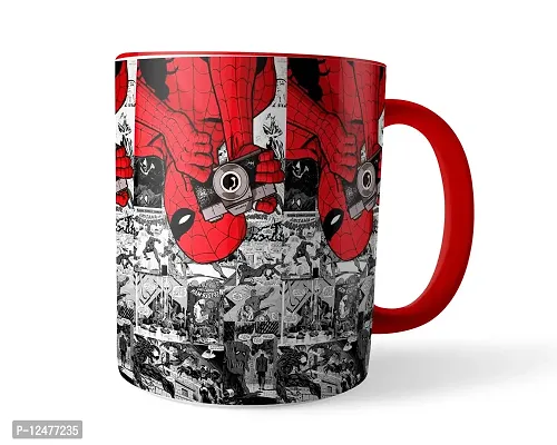 Morons Printed Spiderman Click Photo -- Avengers Merchandise Coffee Mug for Marvel Fans  Kids - 330ml, Three Tone Red, Pack of 1