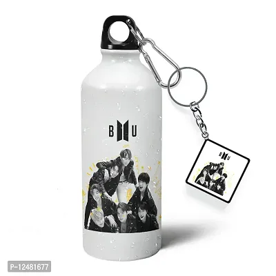 Morons Originals Printed BTS Army Universe With Keychain - Kpop Music Band - Bangton Boys Creative Theme Fan Art - 600ml, White, [1 Bottle & 1 Keychain]