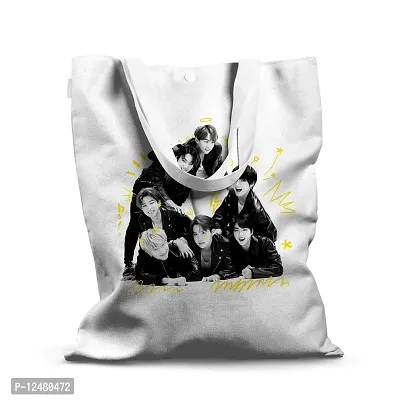 Drooli Printed Bangton Boys Universe Tote Bag with Zip Lock | K-Pop Merch Multipurpose Sturdy Shopping Handbag For Women | Eco-Friendly, Reusable, Washable (14 x 16 inch); Pack of 1 (D2)-thumb0