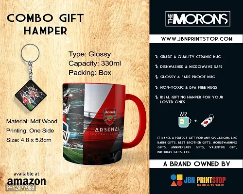 Morons We Love Arsenal FC Three Tone Red Coffee Mug with Keychain | Barclays Merchandise Red Color Mug and Key Chain Gift Set for Friends | 330 ml, Red; Pack of 2-thumb2