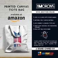 Morons BTS Merchandise Printed Tote Bag | K-Pop Multipurpose Sturdy Shopping Canvas Bag For Women | Eco-Friendly, Reusable, Washable (14 x 16 inch); Pure White; Pack of 1-thumb2