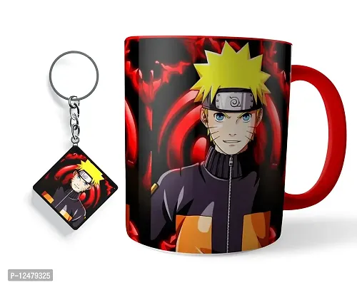 MORONS (A Brand Owned by JBN Printstop) Anime Comic Naruto Three Tone Red Coffee Mug with Keychain -- Naruto Red Color Mug -- Gift Set for Friends (330 ml, Red; Pack of 2, Ceramic)