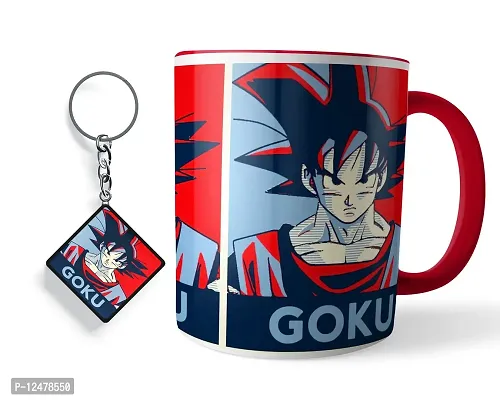 Morons Dragon Ballz Goku Three Tone Red Coffee Mug with Keychain | DBZ Merchandise Red Color Mug and Key Chain Gift Set for Friends | 330 ml, Red; Pack of 2