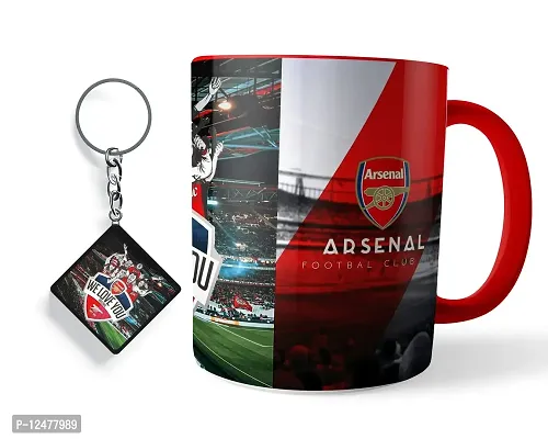 Morons We Love Arsenal FC Three Tone Red Coffee Mug with Keychain | Barclays Merchandise Red Color Mug and Key Chain Gift Set for Friends | 330 ml, Red; Pack of 2