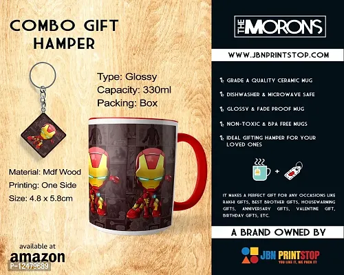 Morons Kid Iron Man Three Tone Red Coffee Mug with Keychain | Marvel Merchandise Red Color Mug and Key Chain Gift Set for Friends | 330 ml, Red; Pack of 2-thumb3