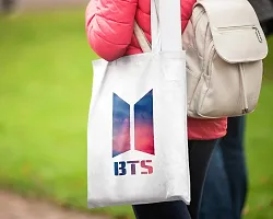 Morons BTS Merchandise Printed Tote Bag | K-Pop Multipurpose Sturdy Shopping Canvas Bag For Women | Eco-Friendly, Reusable, Washable (14 x 16 inch); Pure White; Pack of 1-thumb3