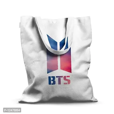 Morons BTS Merchandise Printed Tote Bag | K-Pop Multipurpose Sturdy Shopping Canvas Bag For Women | Eco-Friendly, Reusable, Washable (14 x 16 inch); Pure White; Pack of 1