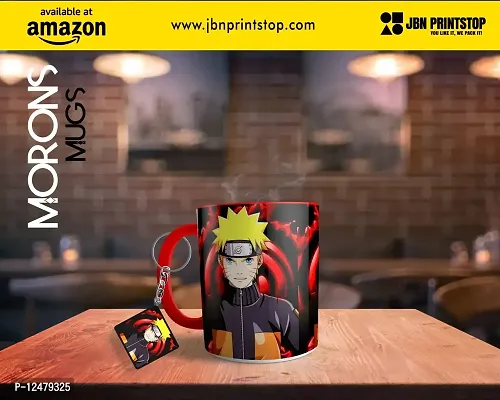 MORONS (A Brand Owned by JBN Printstop) Anime Comic Naruto Three Tone Red Coffee Mug with Keychain -- Naruto Red Color Mug -- Gift Set for Friends (330 ml, Red; Pack of 2, Ceramic)-thumb2