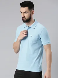 Stylish Blue Cotton Solid Short Sleeves Polos For Men-thumb2