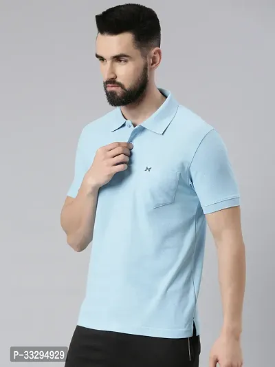 Stylish Blue Cotton Solid Short Sleeves Polos For Men-thumb3