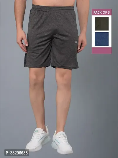 Stylish Multicoloured Polyester Solid Regular Fit Sports Shorts For Men Pack Of 3