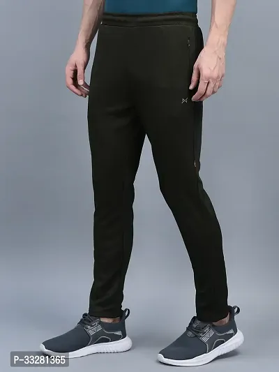 Stylish Olive Polyester Regular Track Pants For Men-thumb2