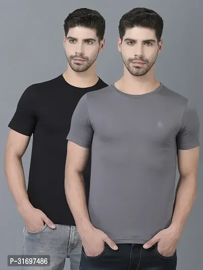 Reliable Multicoloured Cotton Blend Solid T-Shirt For Men Pack Of 2