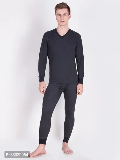 Comfortable Black Cotton Thermal Set For Men-thumb0