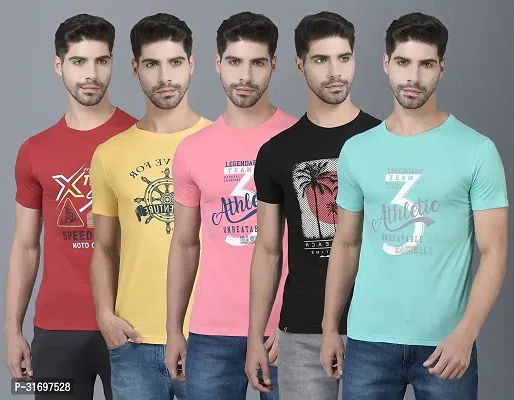 Reliable Multicoloured Cotton Blend Printed T-Shirt For Men Pack Of 5