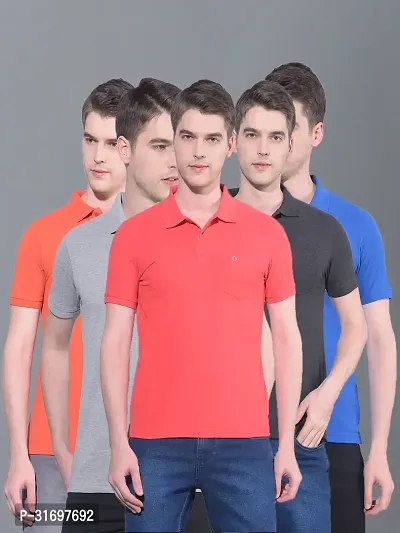 Reliable Multicoloured Cotton Blend Solid T-Shirt For Men Pack Of 5-thumb0