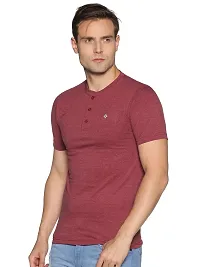 Stunning Maroon Cotton Blend Solid Henley Tees For Men-thumb2