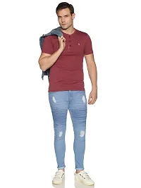 Stunning Maroon Cotton Blend Solid Henley Tees For Men-thumb4