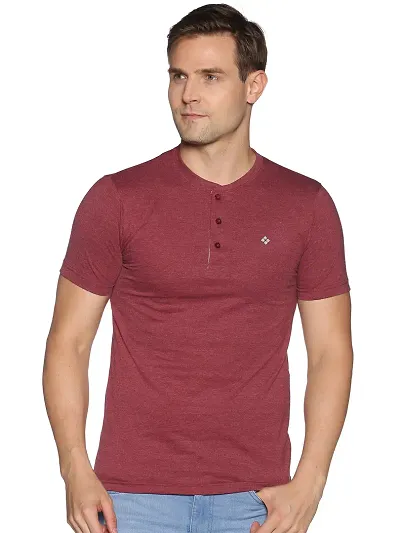 Stunning Blend Solid Henley Tees For Men