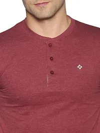 Stunning Maroon Cotton Blend Solid Henley Tees For Men-thumb3