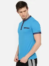 Stunning Blue Cotton Blend Solid Henley Tees For Men-thumb2