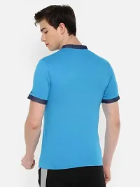 Stunning Blue Cotton Blend Solid Henley Tees For Men-thumb1