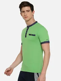 Stunning Green Cotton Blend Solid Henley Tees For Men-thumb2