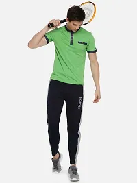 Stunning Green Cotton Blend Solid Henley Tees For Men-thumb4