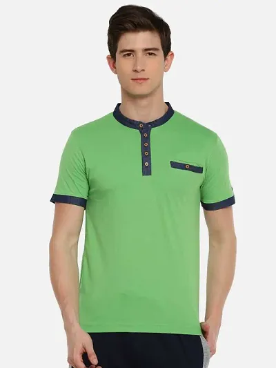 Stunning Blend Solid Henley Tees For Men