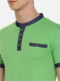 Stunning Green Cotton Blend Solid Henley Tees For Men-thumb3