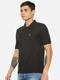 Stunning Black Cotton Blend Solid Polos For Men-thumb2