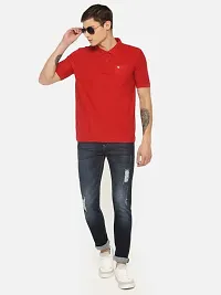 Stunning Red Cotton Blend Solid Polos For Men-thumb4