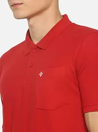 Stunning Red Cotton Blend Solid Polos For Men-thumb3