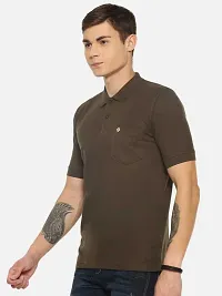 Stunning Brown Cotton Blend Solid Polos For Men-thumb2